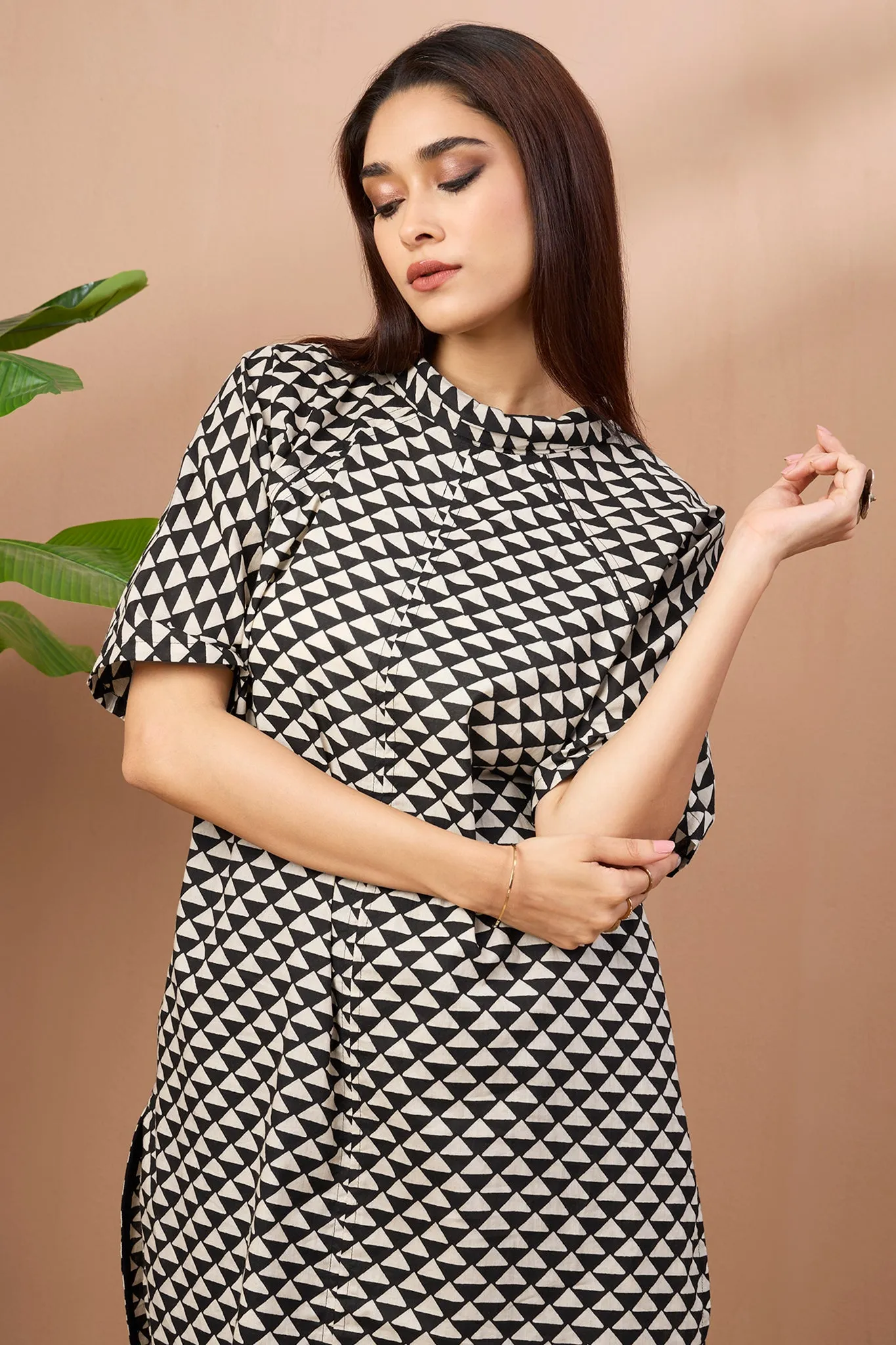 Cowl Neck Cotton Tunic Kurta Onyx Triangle