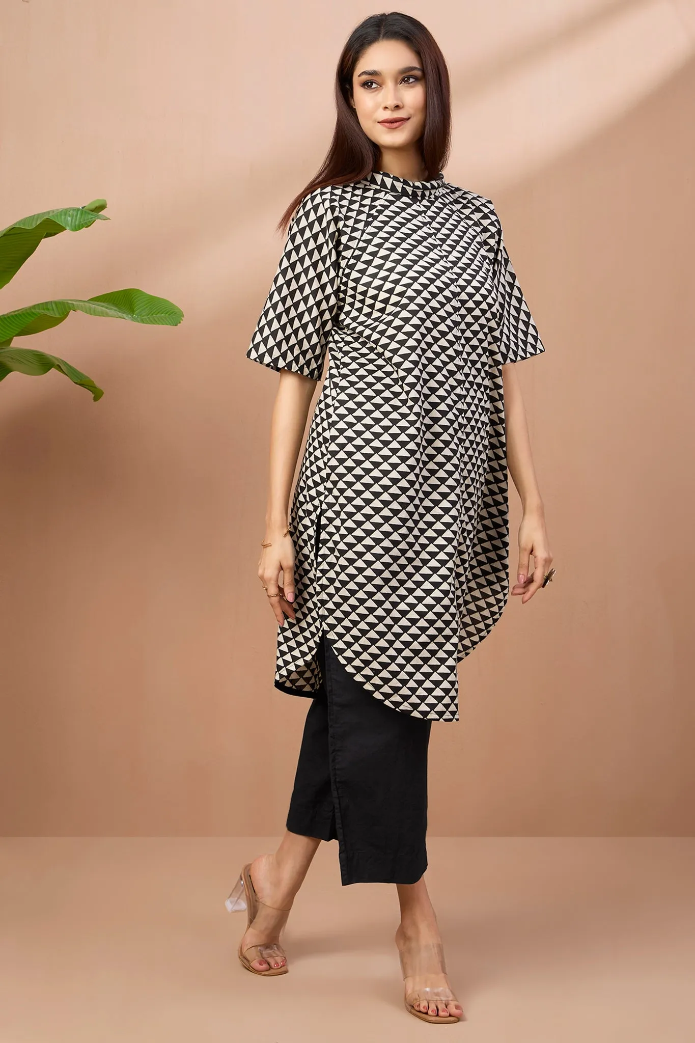 Cowl Neck Cotton Tunic Kurta Onyx Triangle