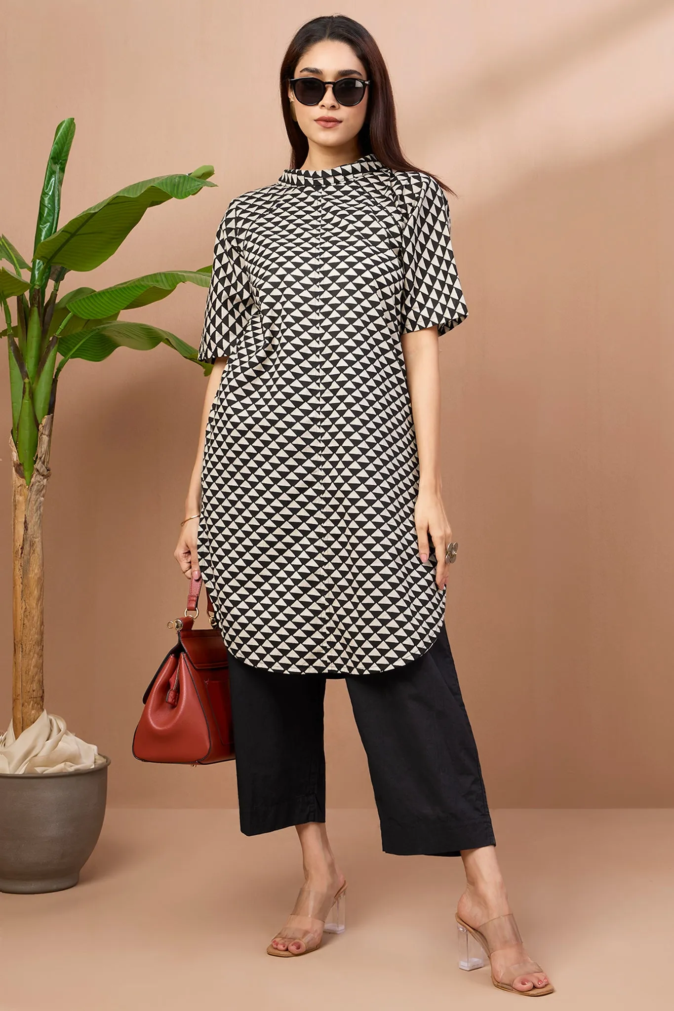 Cowl Neck Cotton Tunic Kurta Onyx Triangle