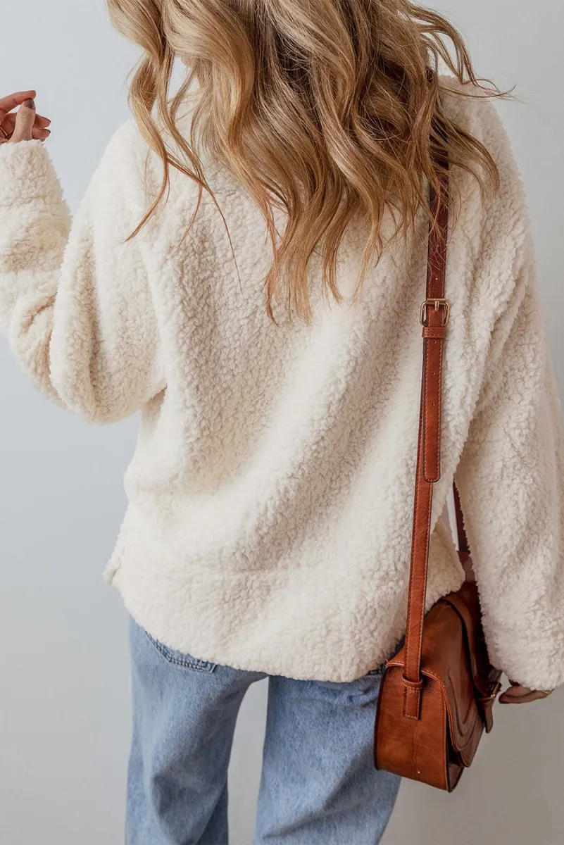 Cream Fleece Turtleneck Sweatshirt