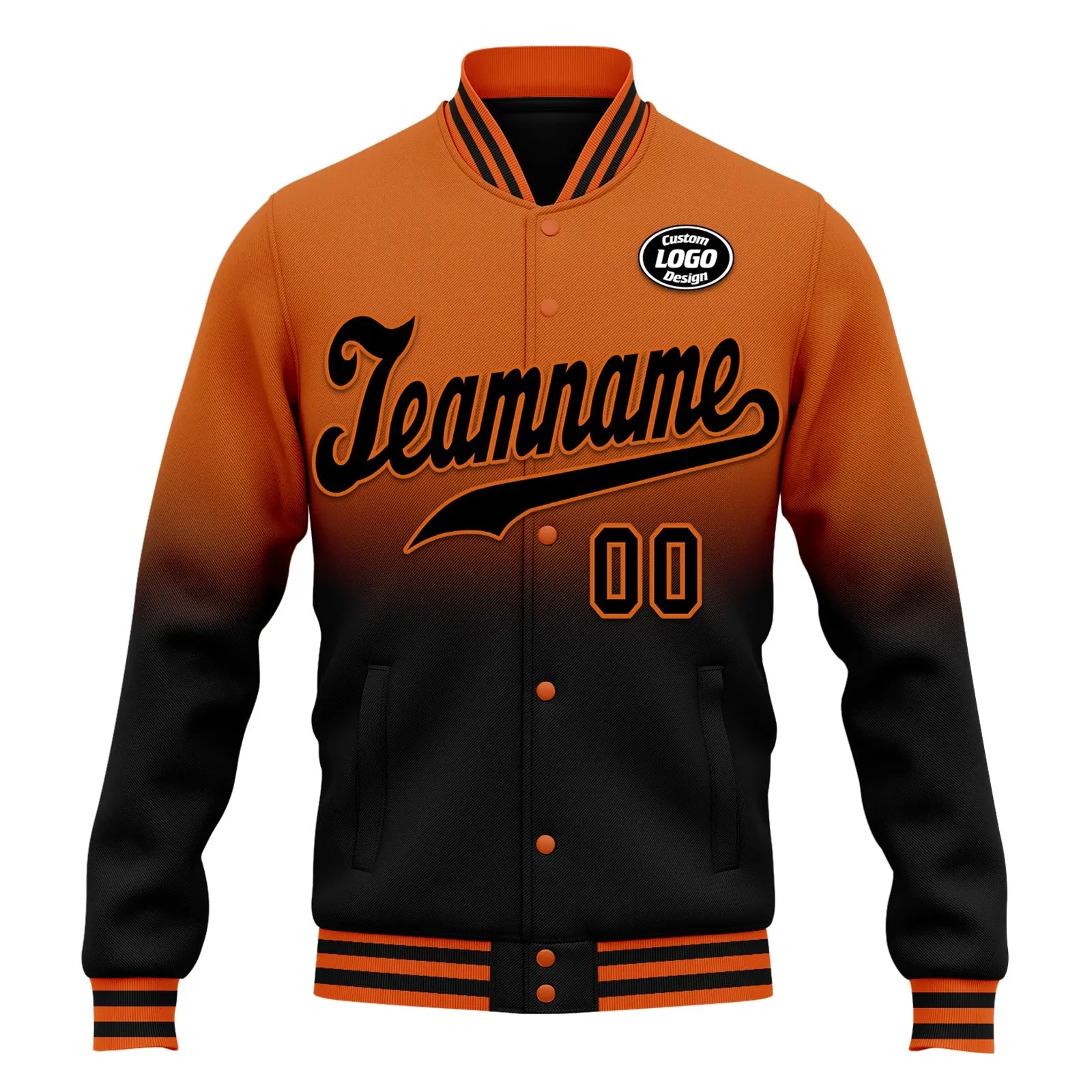 Custom Orange Black Fade Fashion Jacket Bomber Full-Snap Varsity Letterman Personalized Jacket FZ005-D020229-3