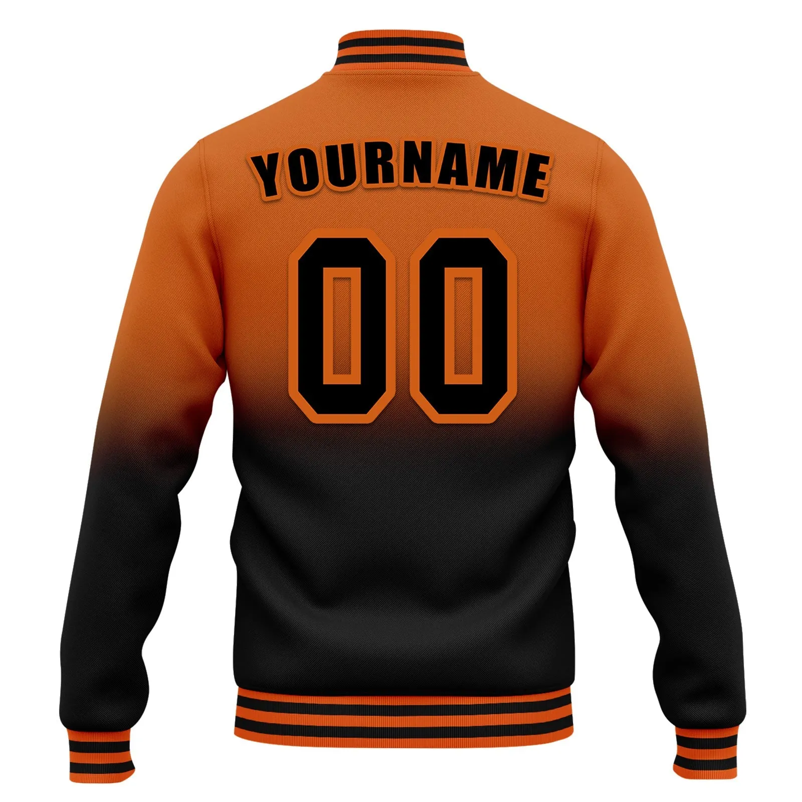 Custom Orange Black Fade Fashion Jacket Bomber Full-Snap Varsity Letterman Personalized Jacket FZ005-D020229-3