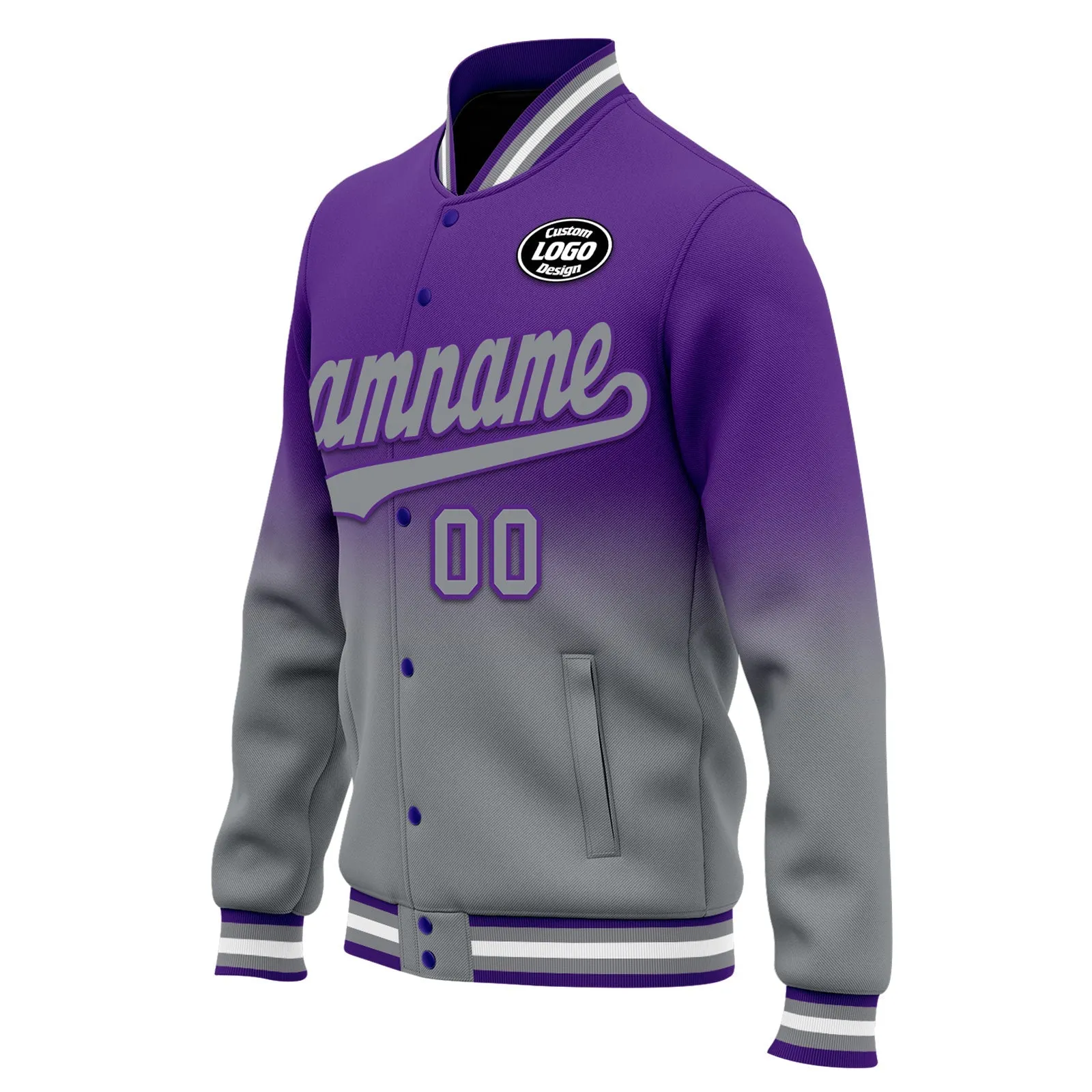 Custom Purple Gray Fade Fashion Jacket Bomber Full-Snap Varsity Letterman Personalized Jacket FZ005-D020229-13