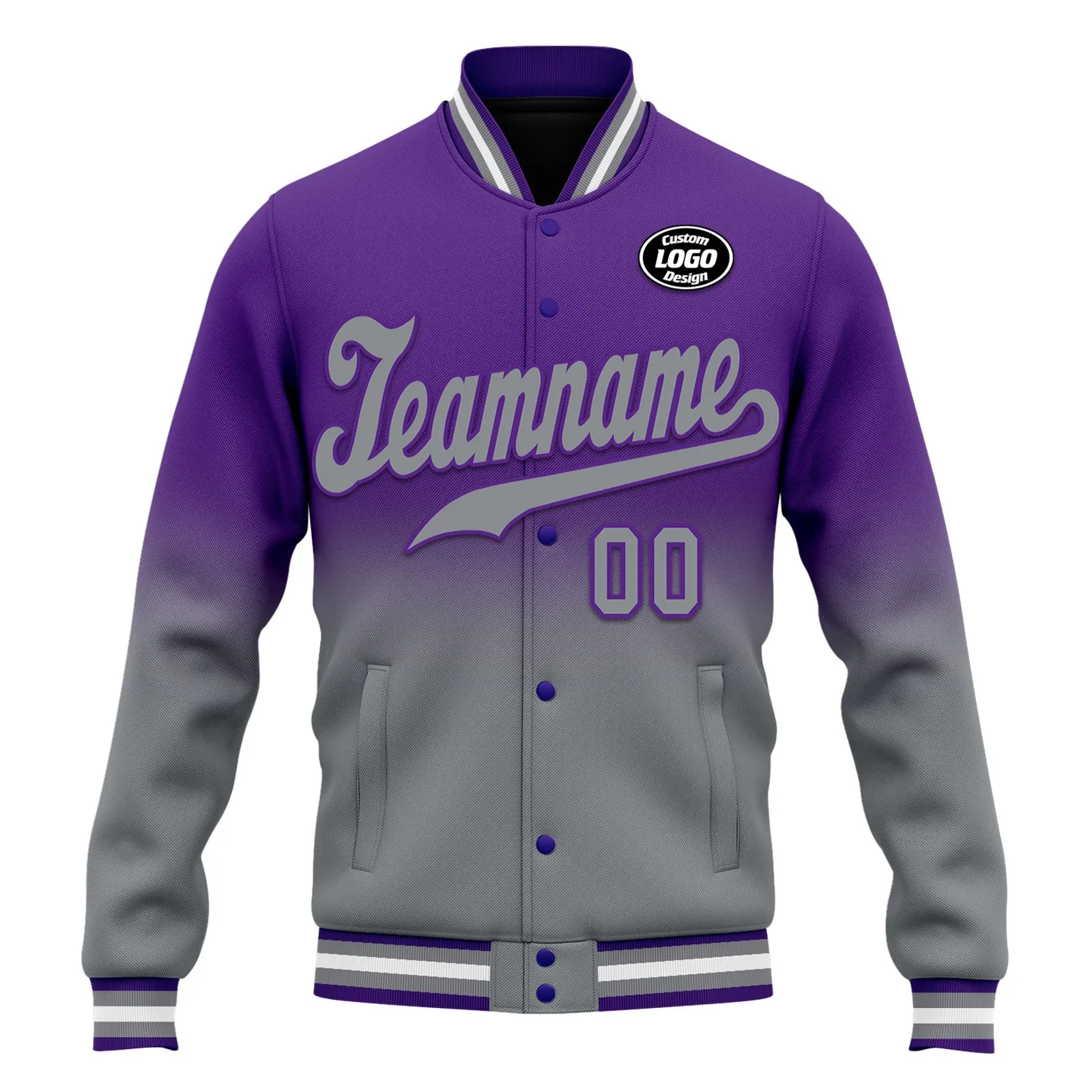 Custom Purple Gray Fade Fashion Jacket Bomber Full-Snap Varsity Letterman Personalized Jacket FZ005-D020229-13