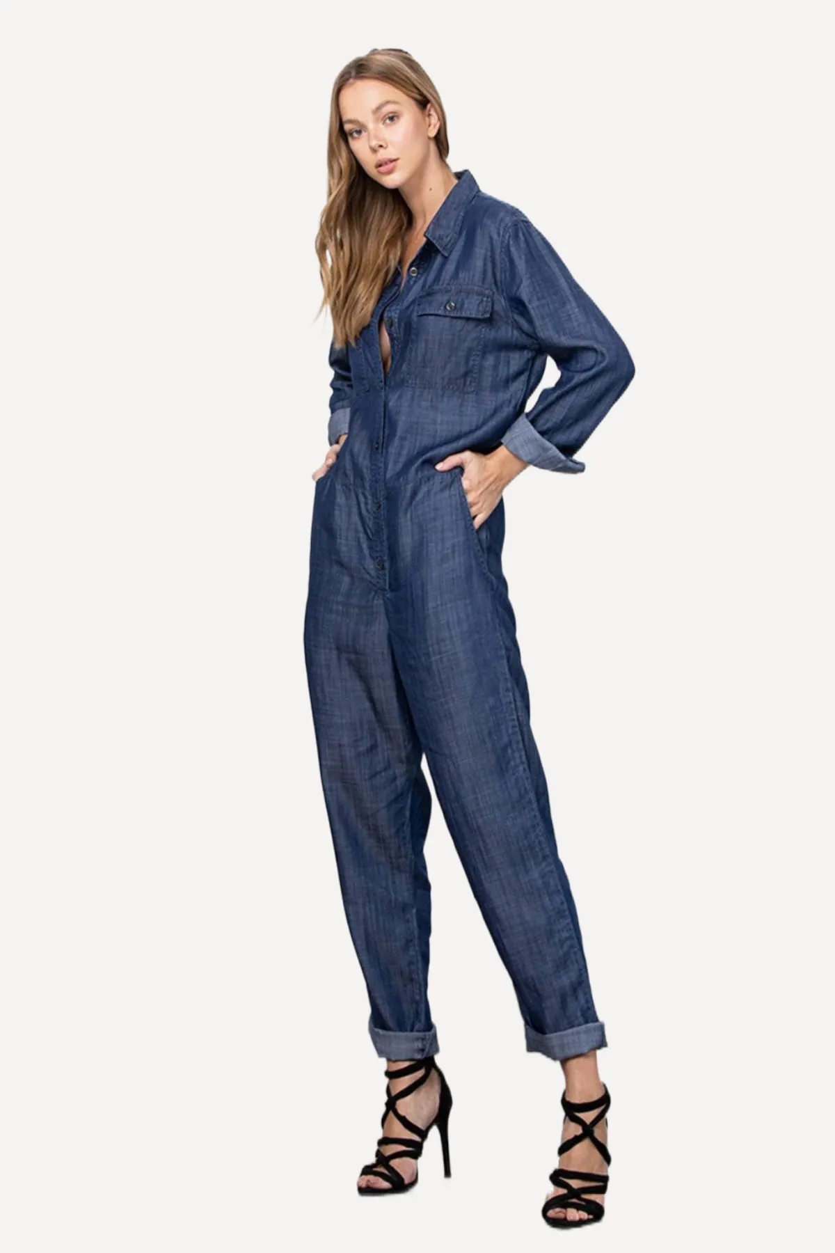 Denim Long Sleeve Jumpsuit