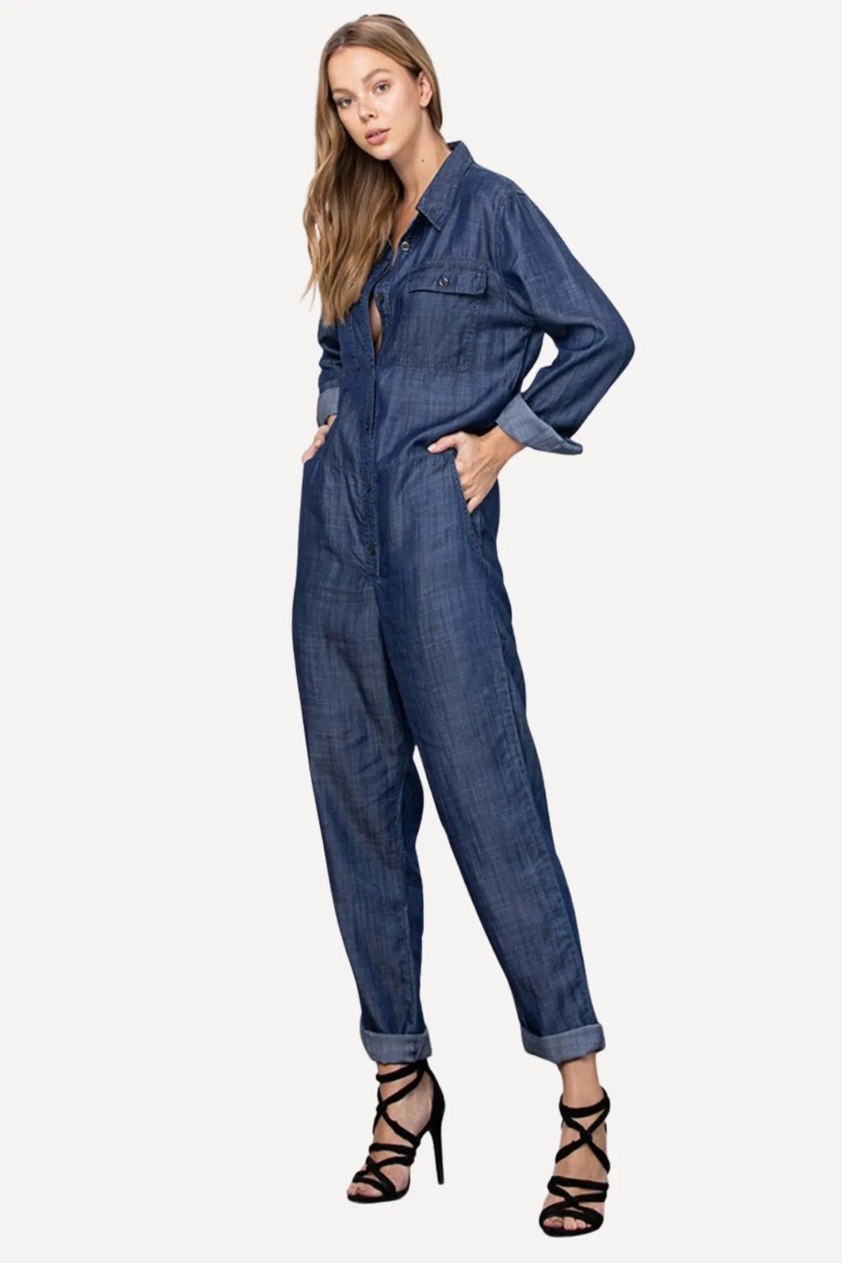 Denim Long Sleeve Jumpsuit