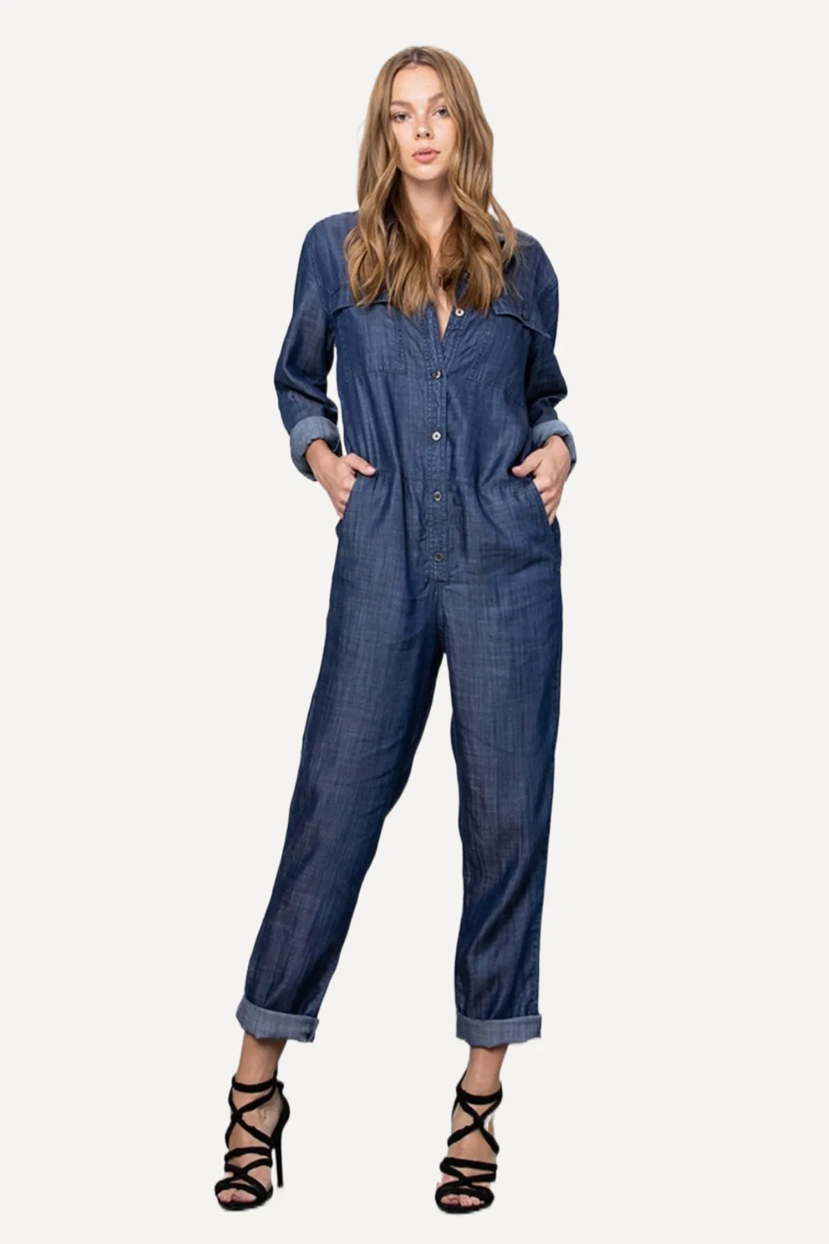 Denim Long Sleeve Jumpsuit