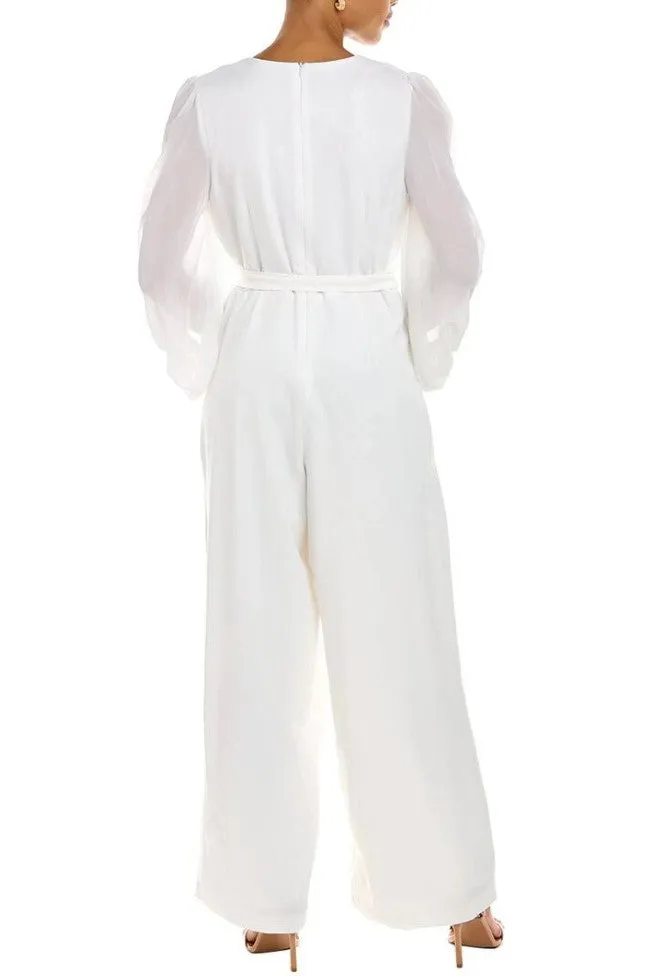 Donna Ricco Surplice-Neck Balloon-Sleeve Jumpsuit