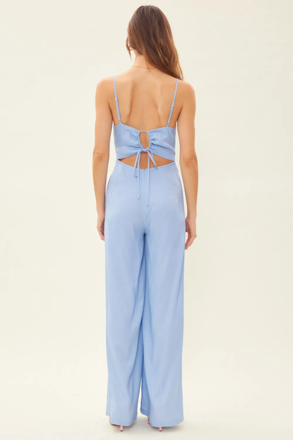 Drawstring Back Sleeveless Wide Leg Jumpsuit