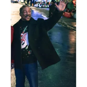 Eddie Murphy Chris Carver Candy Cane Lane Black Wool Coat