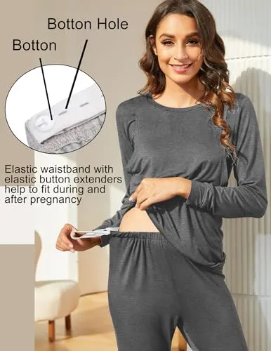 Ekouaer Maternity Clothes Winter Nursing PJS Thermal Underwear Set for Women Stirped Winter Warm Maternity & Nursing Pjs (Light Gray M)