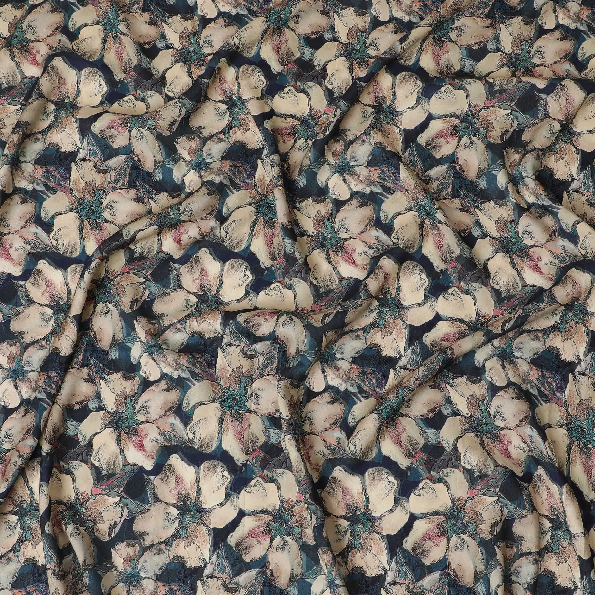 Elegant Midnight Floral Viscose Fabric - 110 cm Wide-D19416