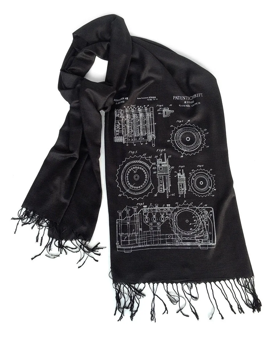 Enigma Machine Scarf, linen-weave pashmina.