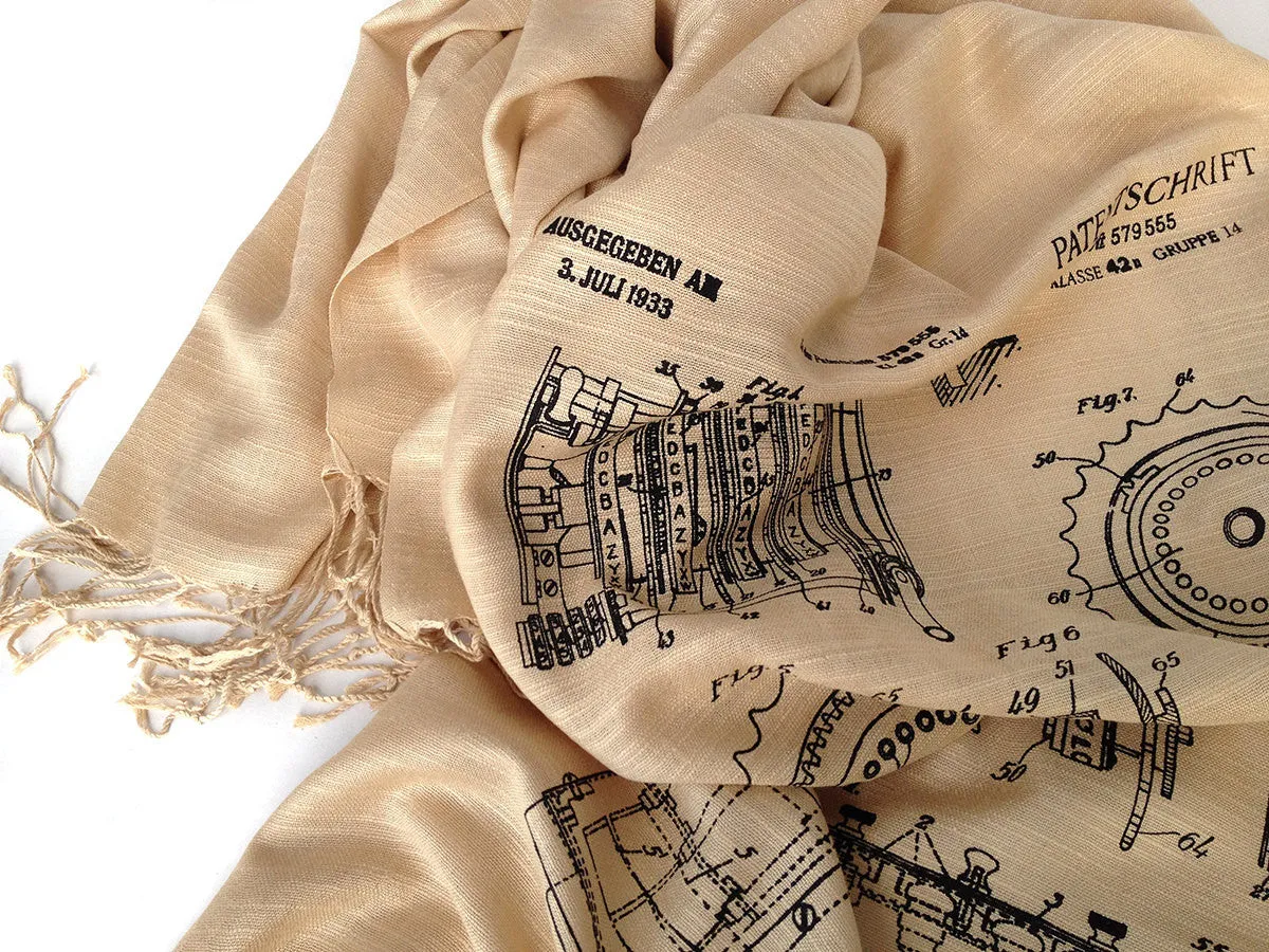 Enigma Machine Scarf, linen-weave pashmina.