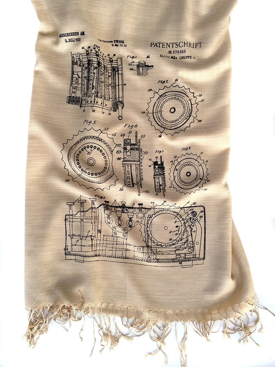 Enigma Machine Scarf, linen-weave pashmina.