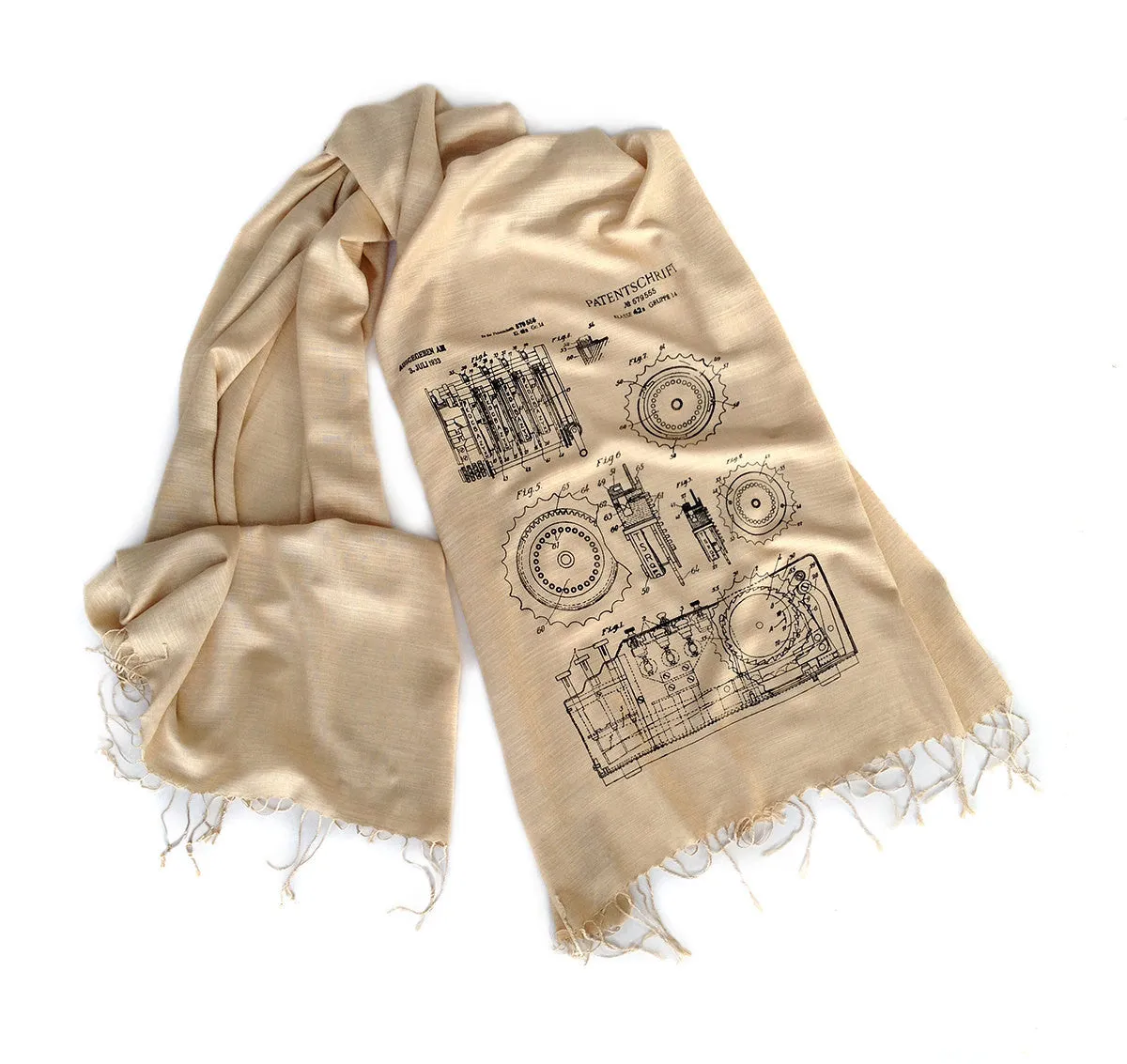 Enigma Machine Scarf, linen-weave pashmina.