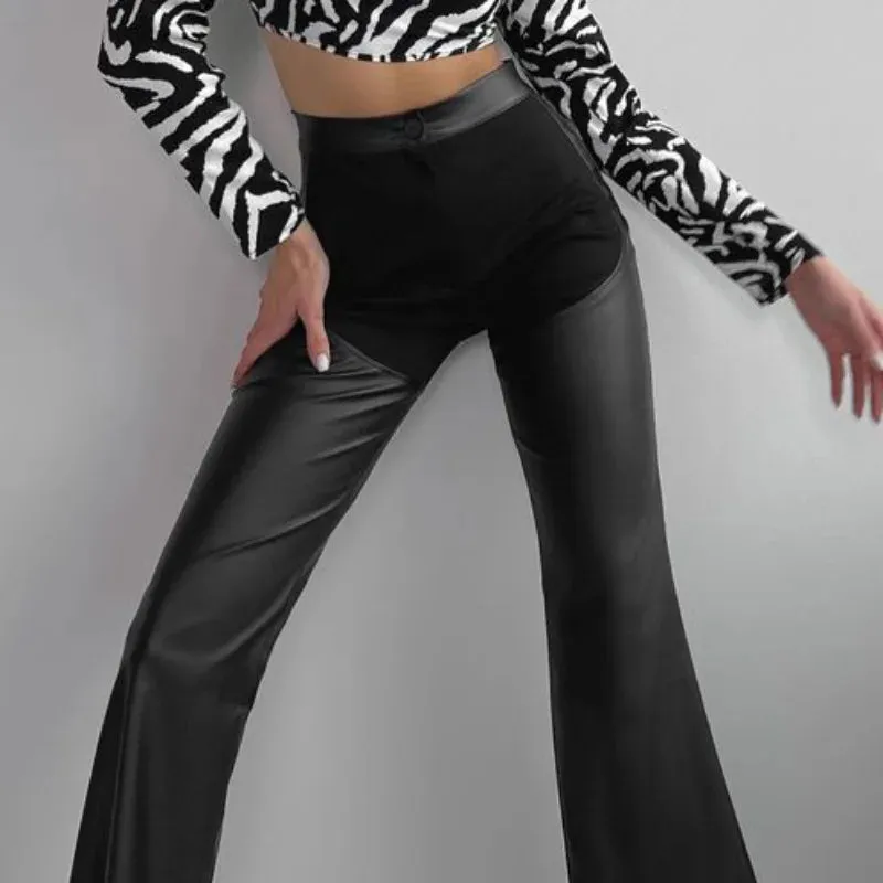 Femme Sexy Straight All-match PU Slim Summer Temperament Pants