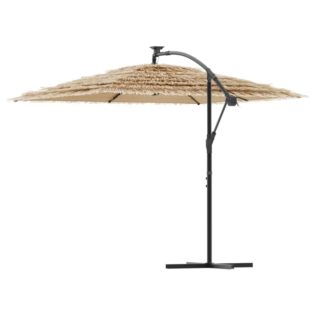 Garden Parasol with LEDs and Steel Pole Brown 246x246x230 cm