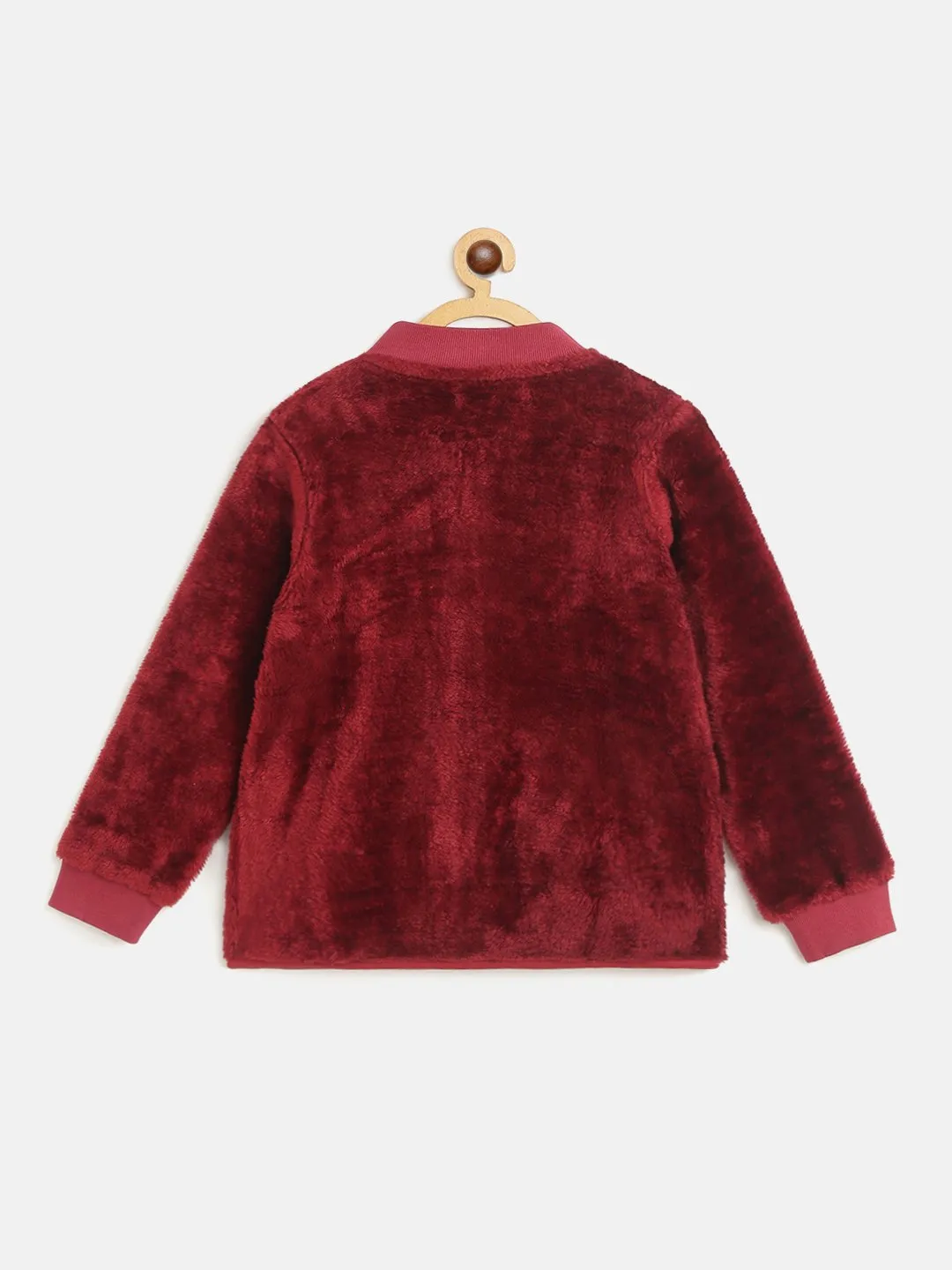 Girls Maroon Fur Front Zipper Jacket