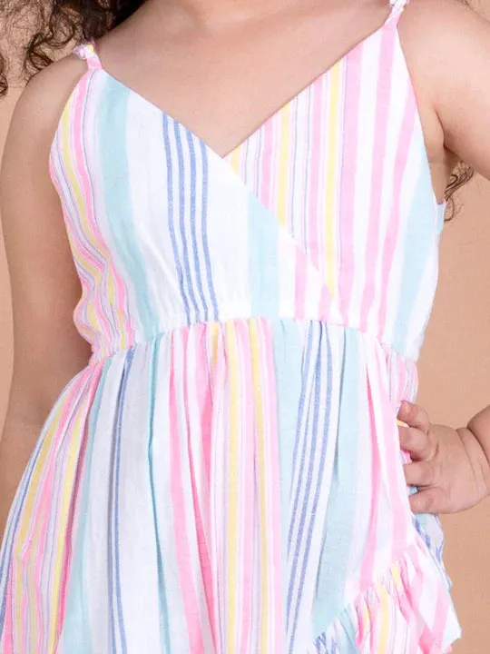 Girls Pink Blue Striped Jumpsuit