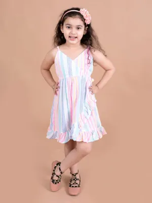 Girls Pink Blue Striped Jumpsuit