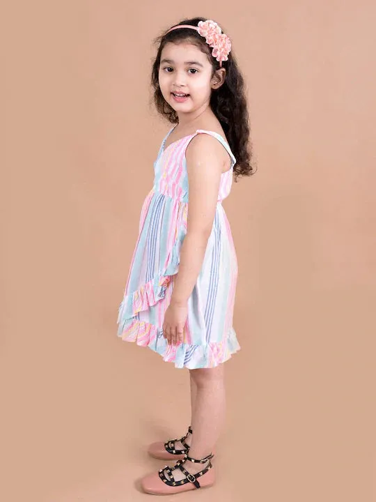 Girls Pink Blue Striped Jumpsuit