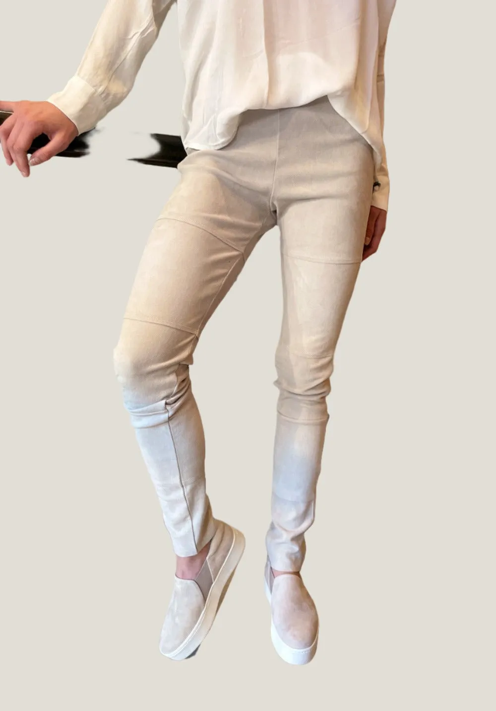 Goat Leather Suede Leggings - Jute