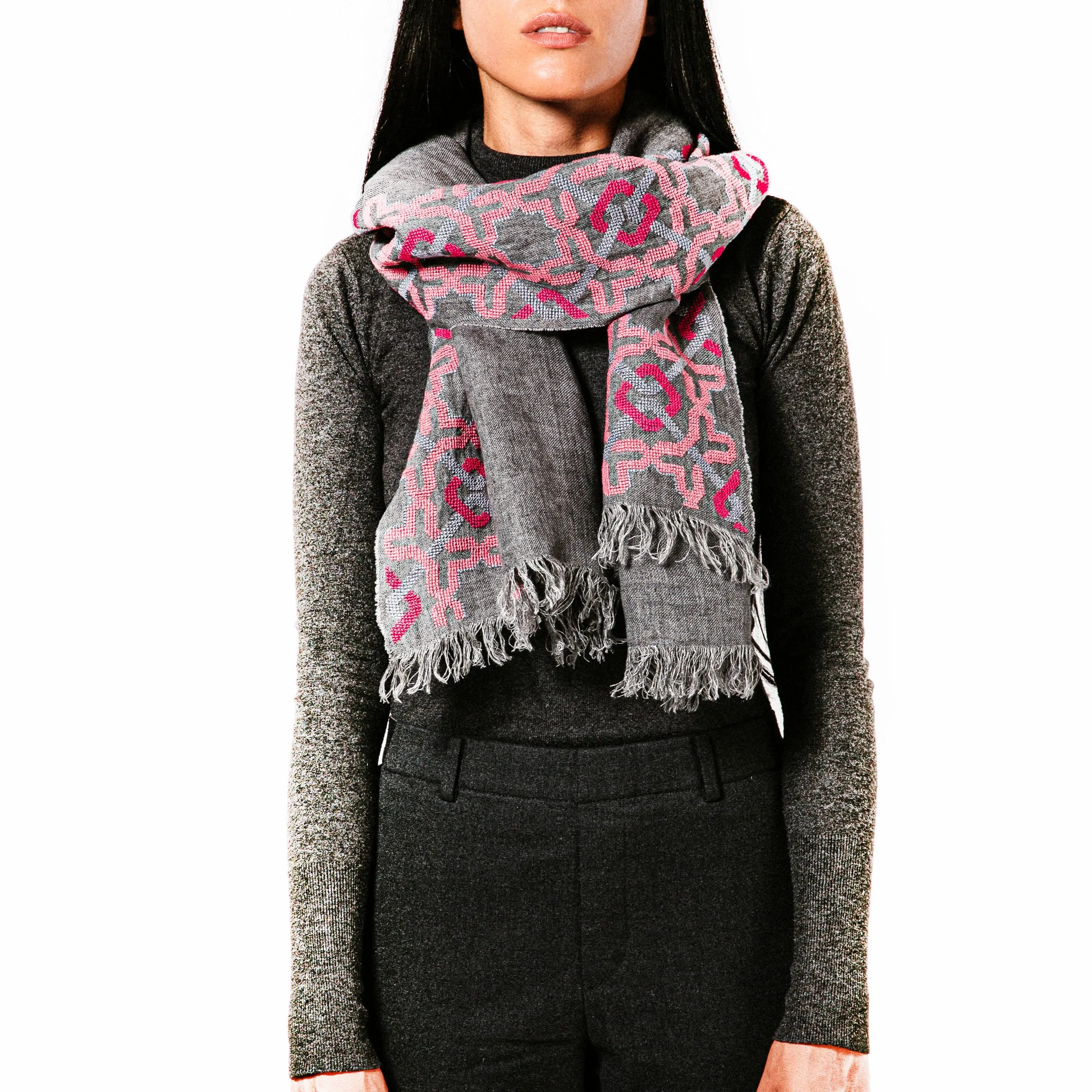 GRAY LINEN SHAWL SUNSET PINK ALHAMBRA