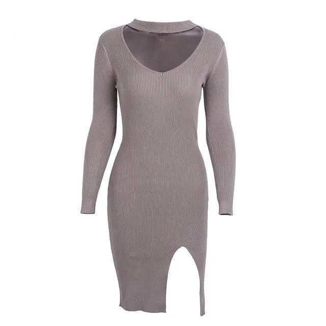 Halter V Neck Sexy Knitting Sweater Dress