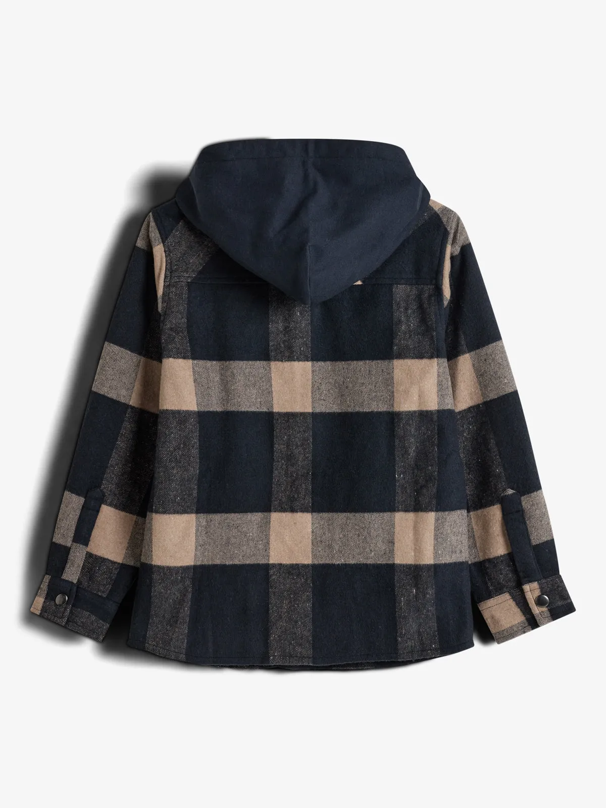 Hooded Plaid Shacket - Tween - Navy/beige