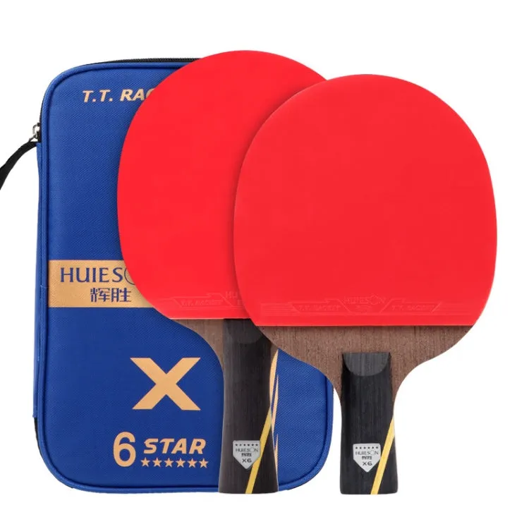 HUIESON Six Star 5-Layer Chicken Wing Tip   2 Layer Carbon Double Side Continuous Table Tennis Racket, A Pair(Mixed)