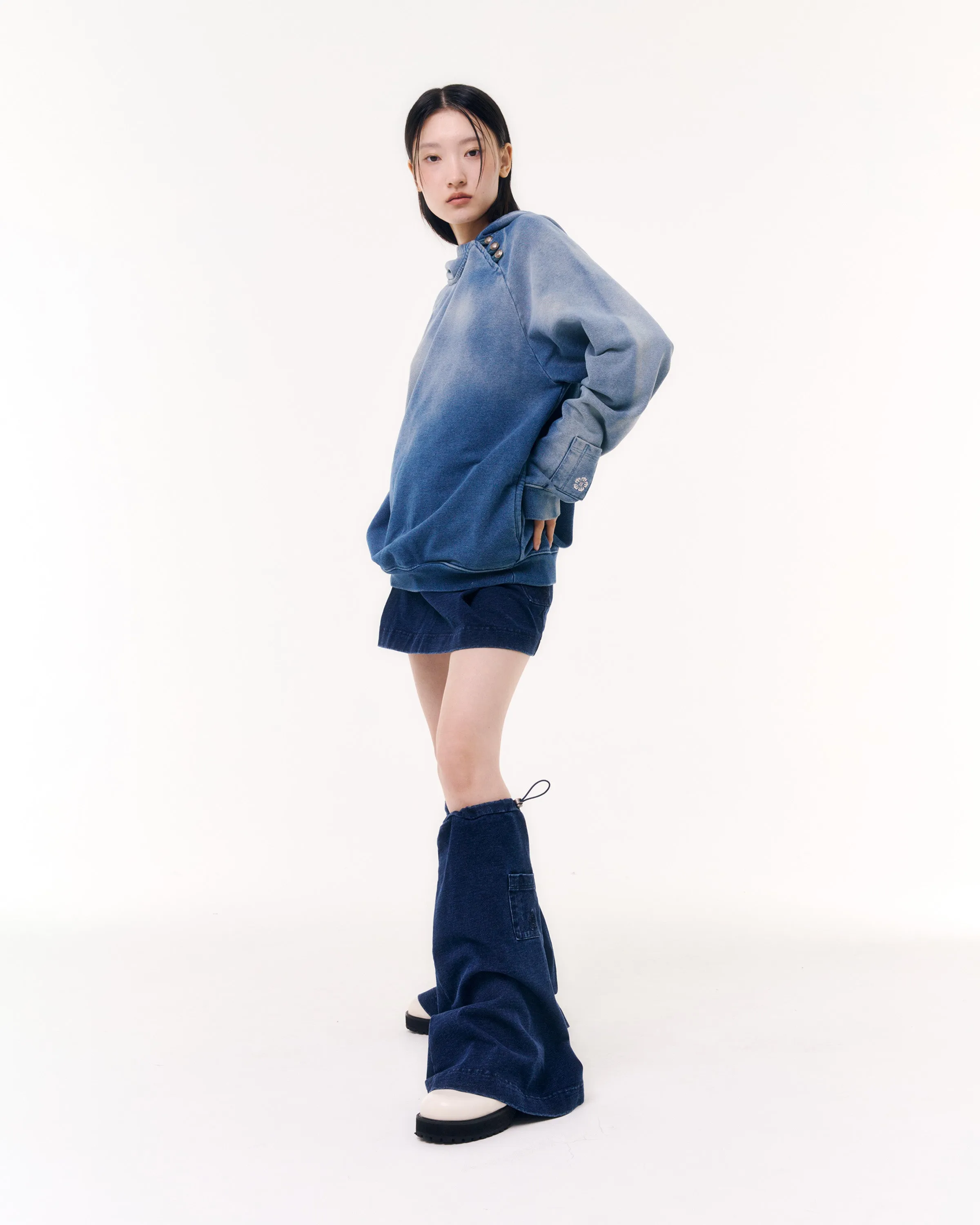 INDIGO DENIM UNIFORM SWEATSKIRT & LEG WARMERS