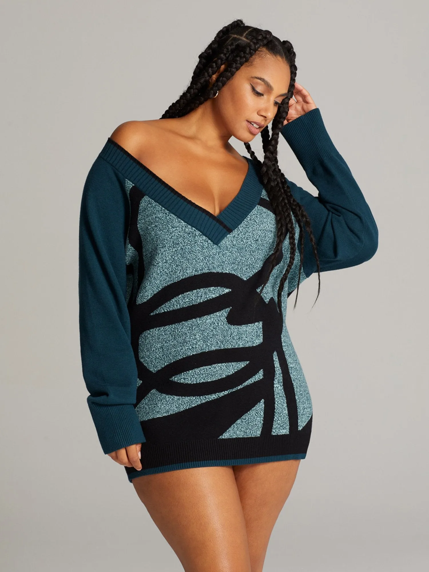 Indy Abstract Print V-Neck Sweater