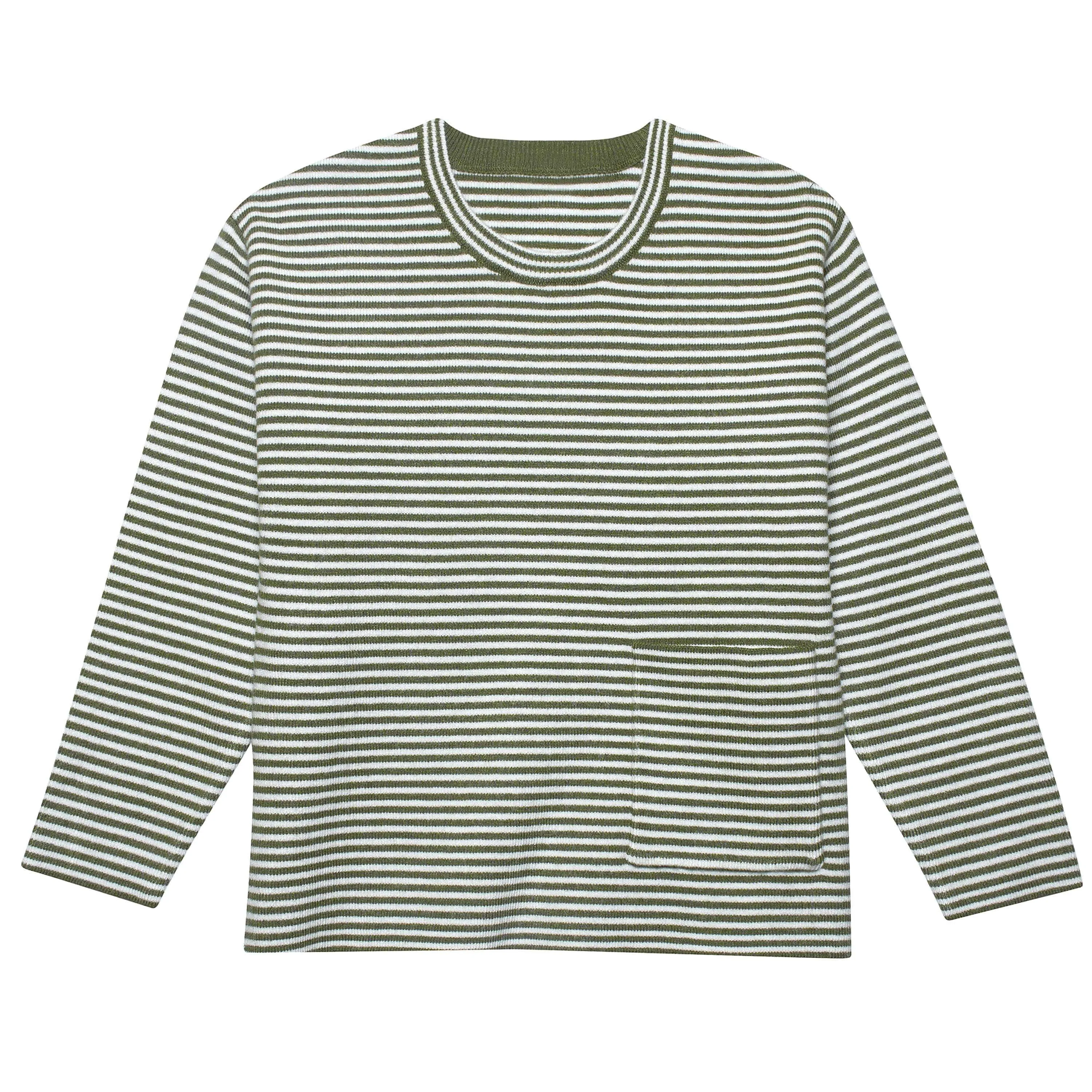 Infant & Toddler Boys Green Striped Sweater with Pocket