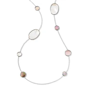 Ippolita Pink and Brown Shell and Mother of Pearl Polished Rock Candy Oval Station Necklace in Sterling Silver