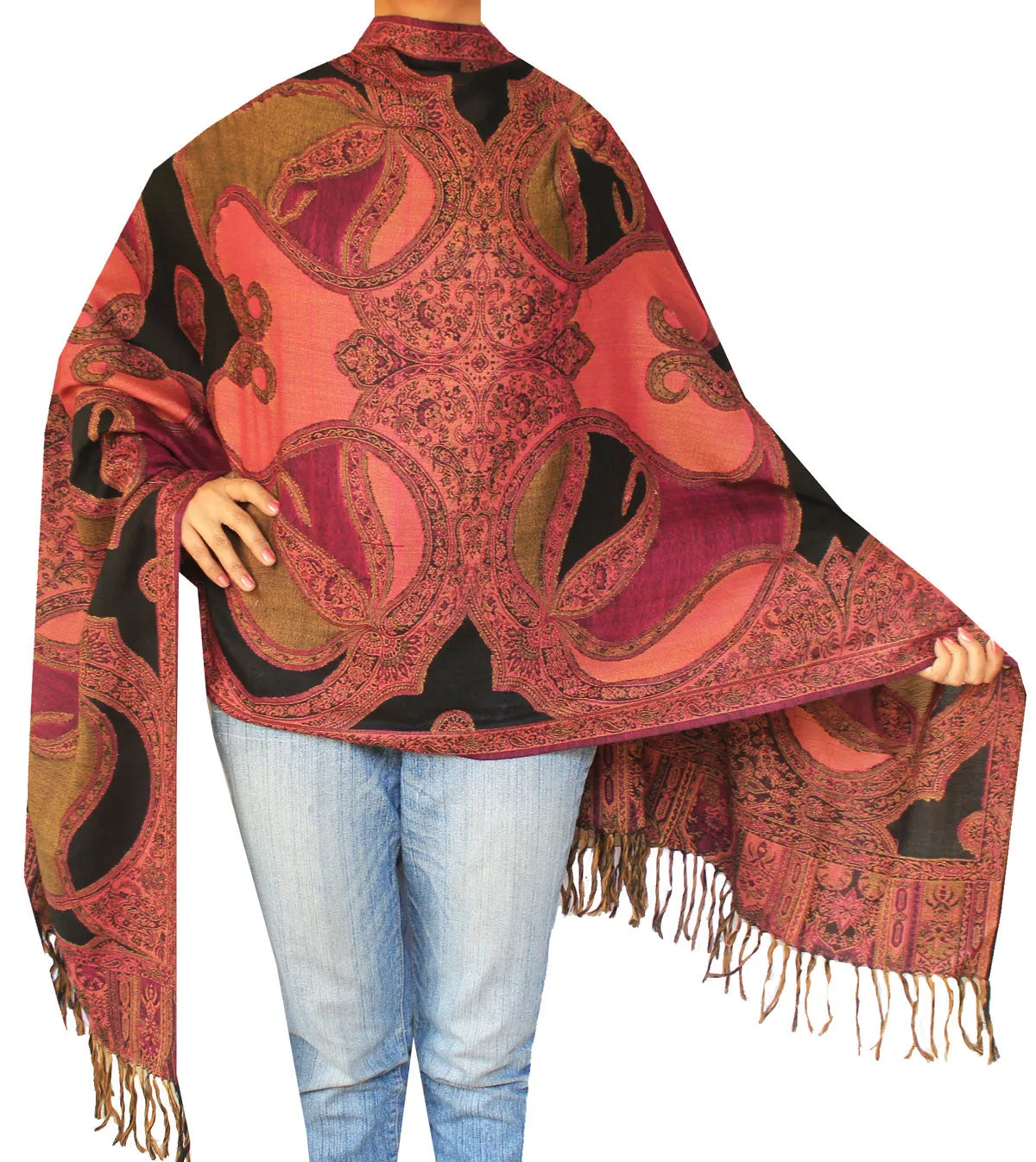 Jamawar Scarf Wool Shawl Womens Wrap India Clothing (82 x 28 inches)