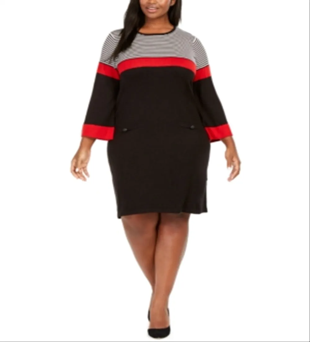 Jessica Howard Women's Plus Striped Sweater Dress Black Size 2X