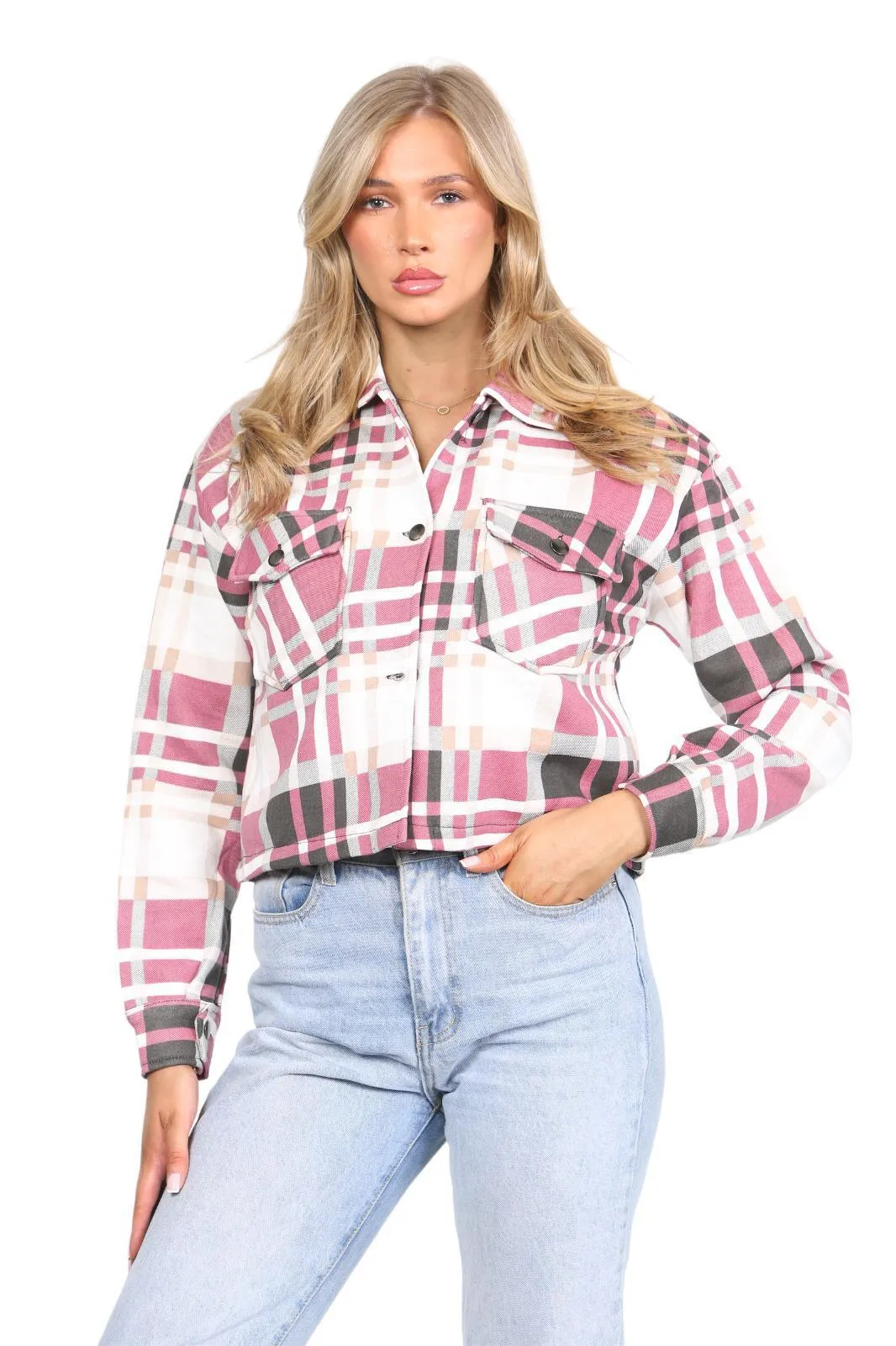 Ladies Collar Checked Jacket