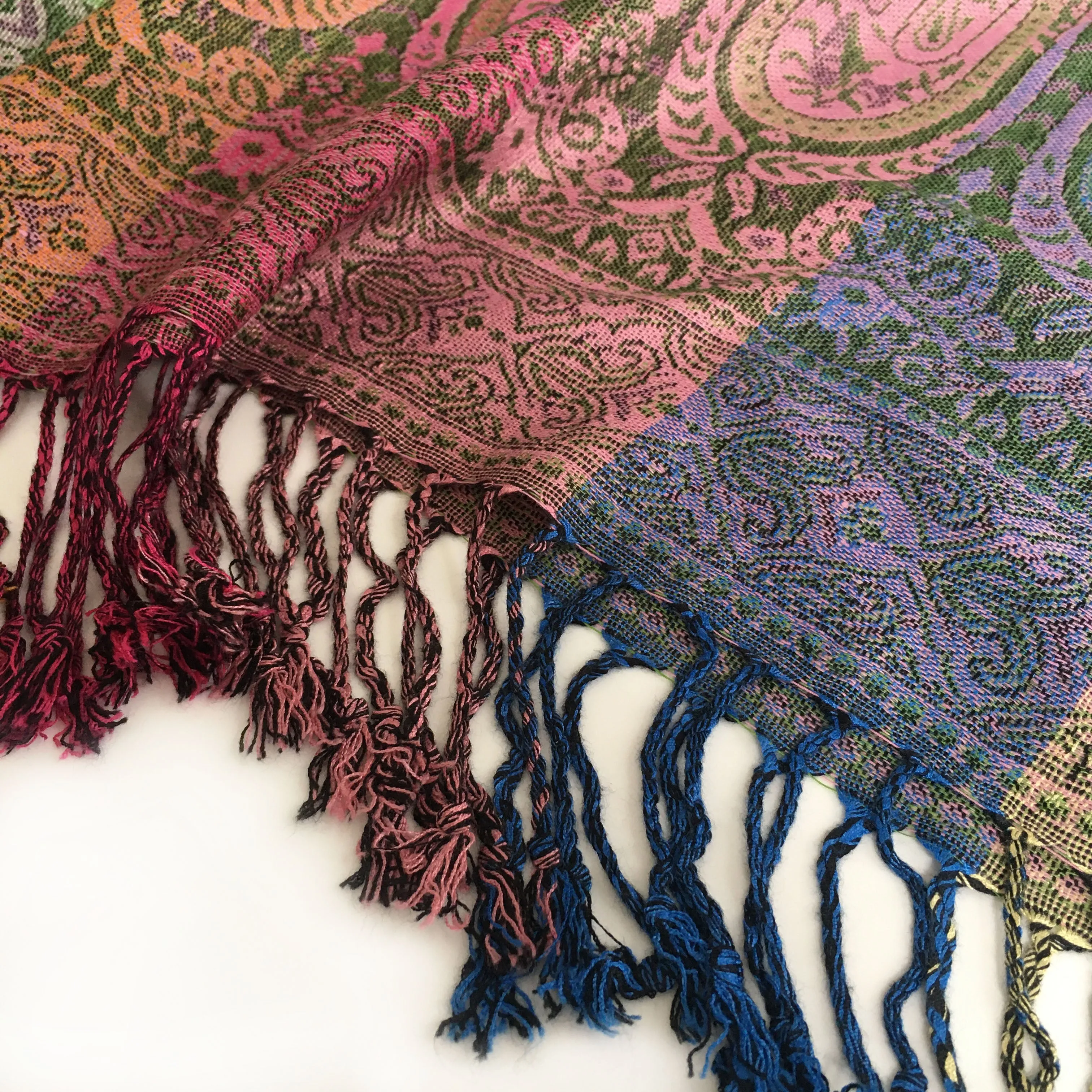 LARGE GREEN RAINBOW MULTI COLOUR PAISLEY PRINT PASHMINA SHAWL SCARF