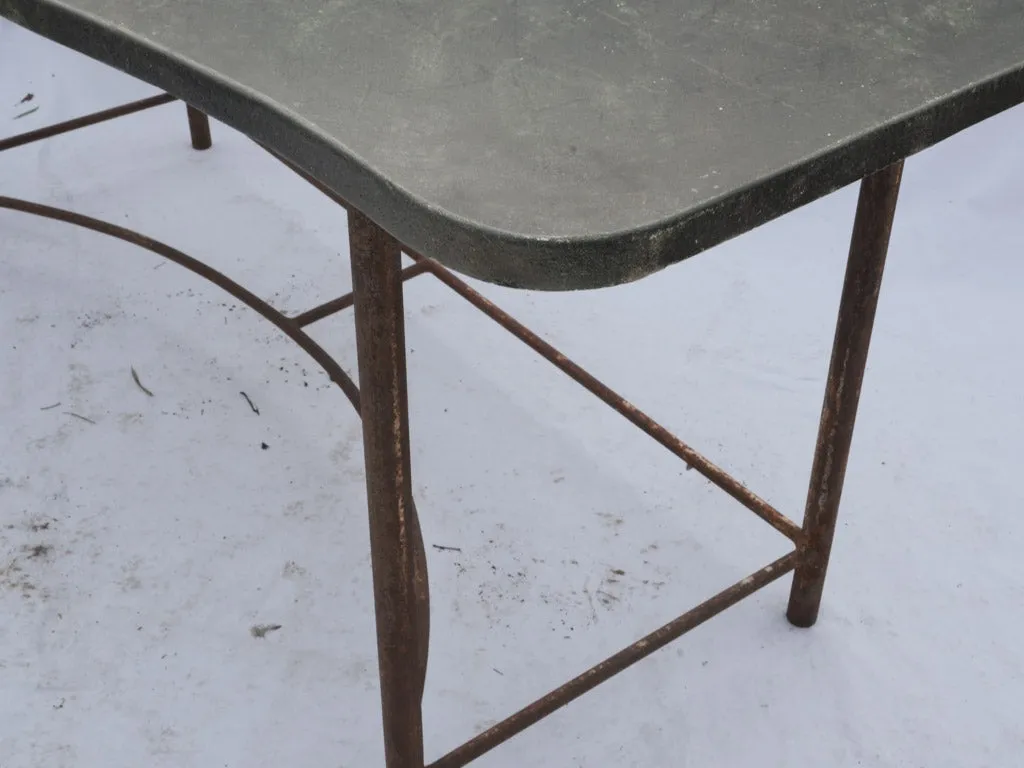 Large Vintage Console Table with Metal Base and Faux Marble Painted Wood Top 31½"