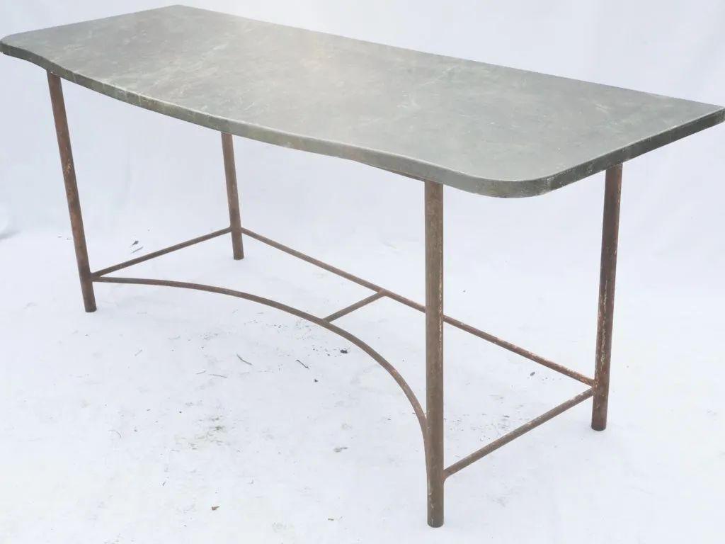 Large Vintage Console Table with Metal Base and Faux Marble Painted Wood Top 31½"