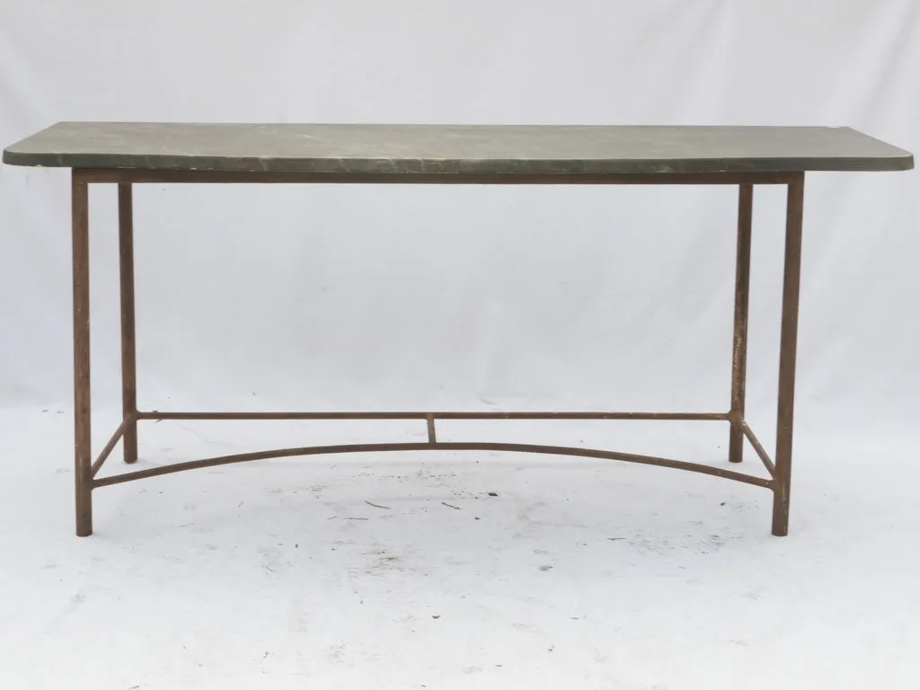 Large Vintage Console Table with Metal Base and Faux Marble Painted Wood Top 31½"