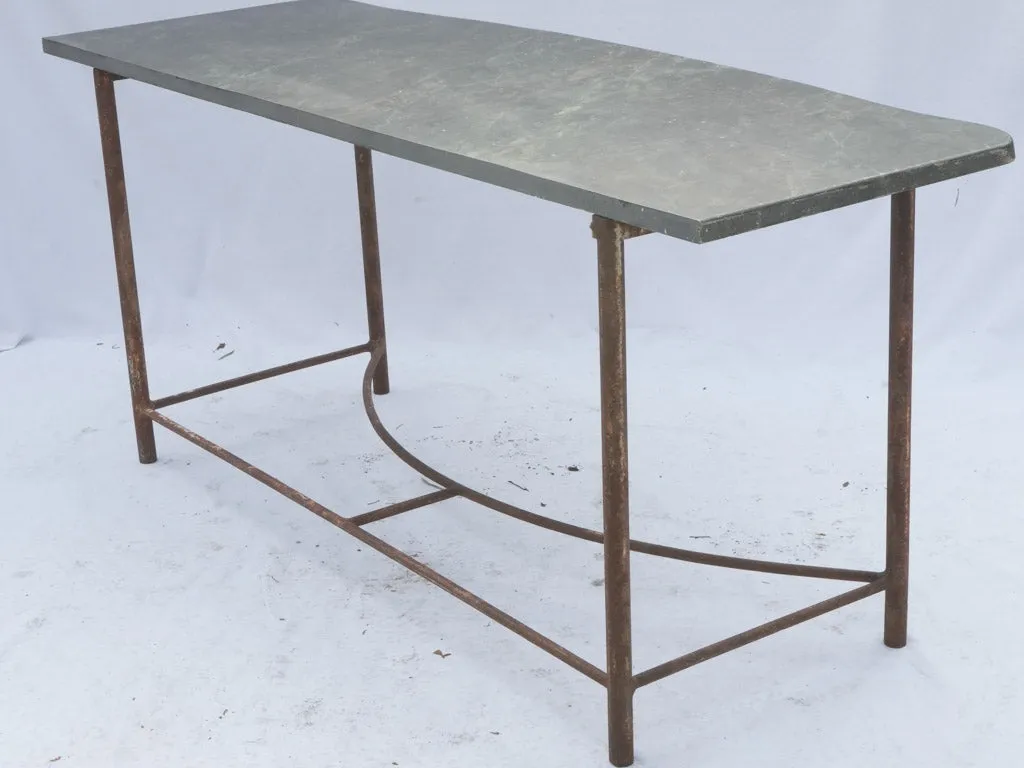 Large Vintage Console Table with Metal Base and Faux Marble Painted Wood Top 31½"