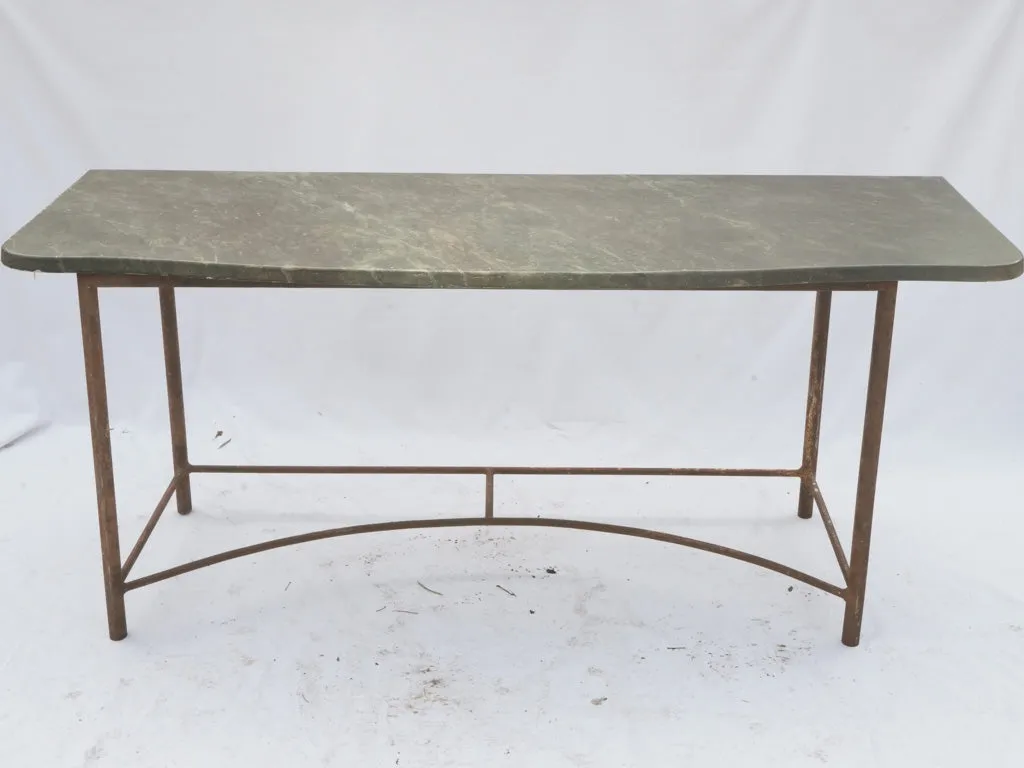 Large Vintage Console Table with Metal Base and Faux Marble Painted Wood Top 31½"