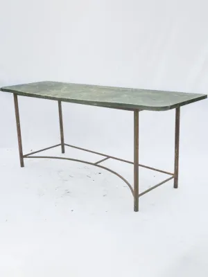 Large Vintage Console Table with Metal Base and Faux Marble Painted Wood Top 31½"