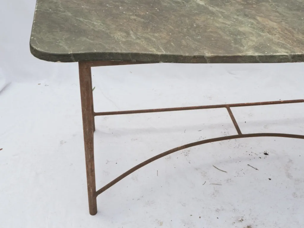 Large Vintage Console Table with Metal Base and Faux Marble Painted Wood Top 31½"