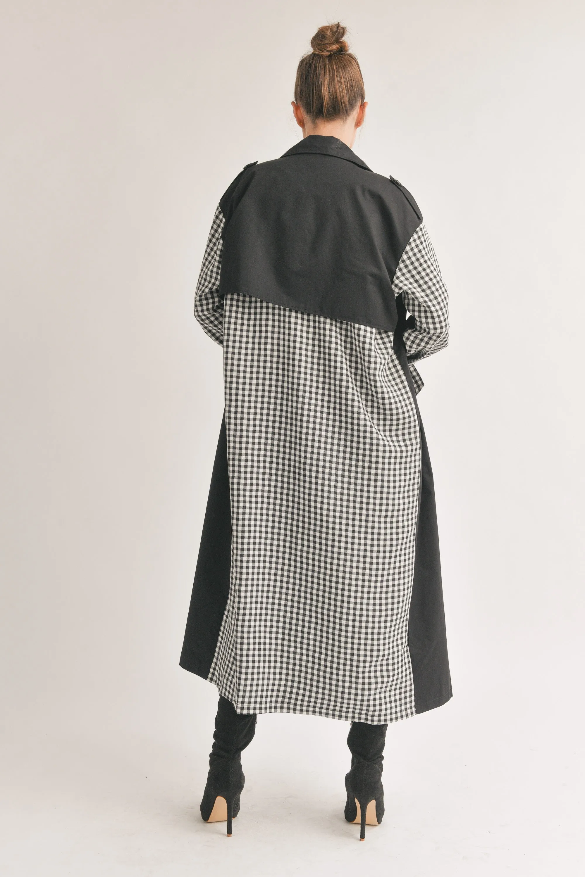 LAUREN BLACK AND WHITE CHECKERED TRENCH COAT