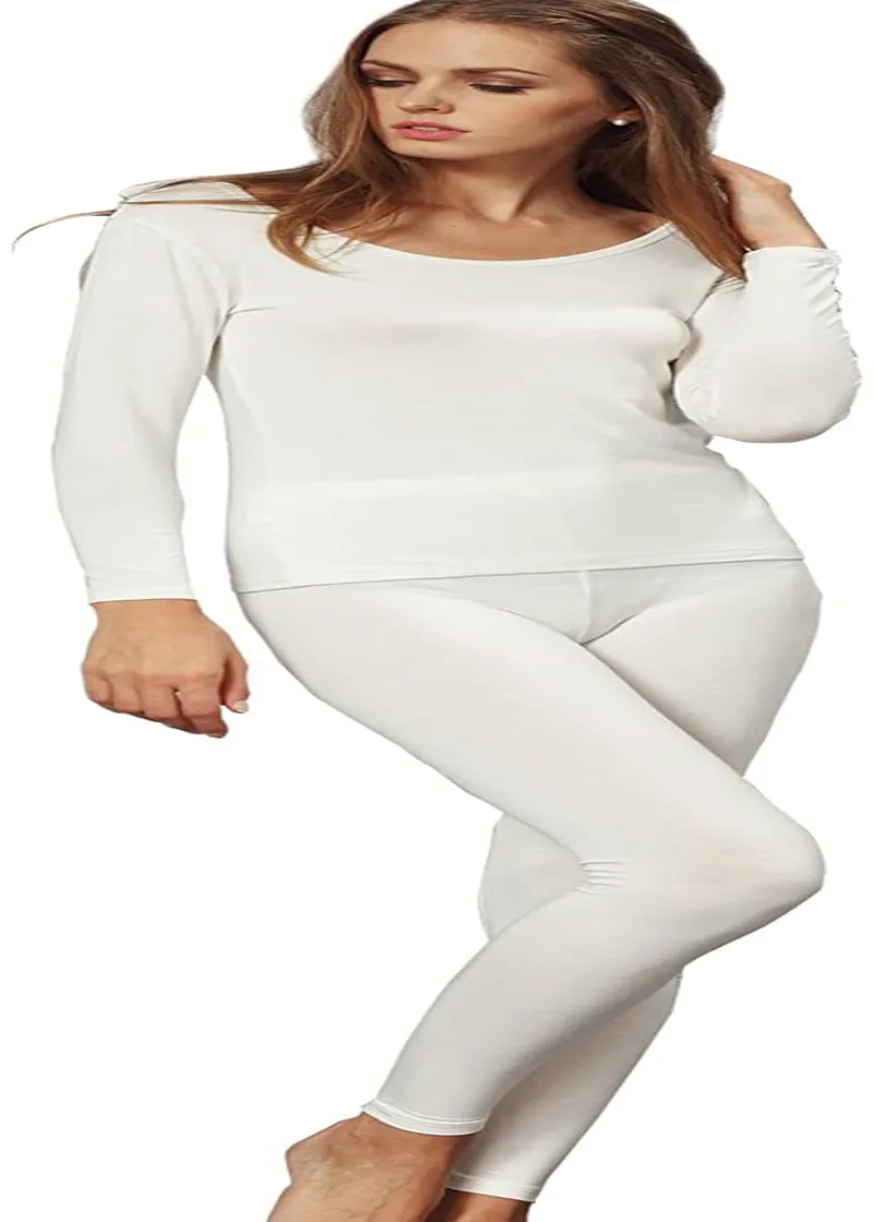 Liang Rou Women's Crewneck Long Johns Ultra Thin Modal Thermal Underwear Top & Bottom Set