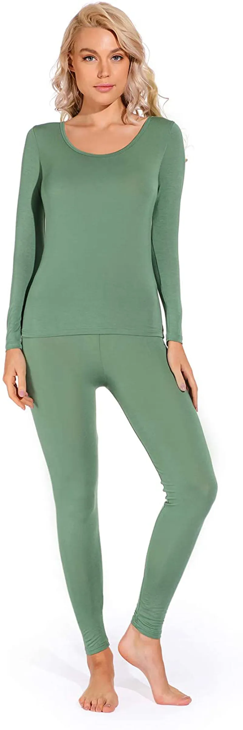 Liang Rou Women's Crewneck Long Johns Ultra Thin Modal Thermal Underwear Top & Bottom Set