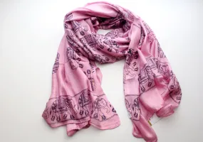 Light Pink Cotton Meditation Scarf with Elephant Print, Jari Shawl/Scarf